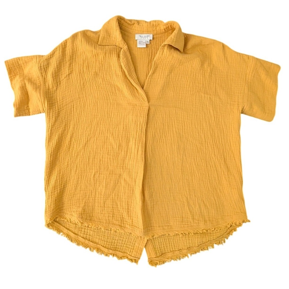 Tru Luxe Jeans Mustard Yellow Gauze Button‎ Back Top Blouse S